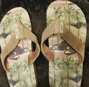 New Cudas Unisex Suede Island Print Flip Flops